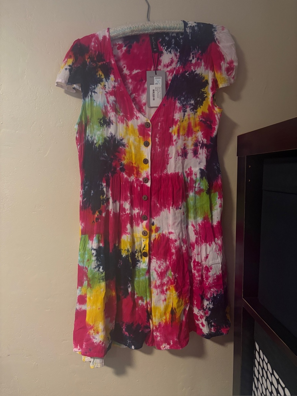Sacred Threads romper shorts. Button front. Tie die. One size. Cap sleeves. NWT